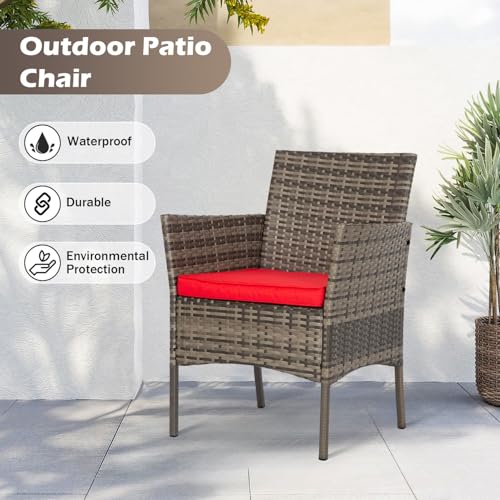 4 Piece Patio Furniture Set (Gray and Red / 4-Piece)