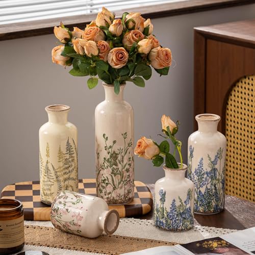 Vintage Floral Ceramic Pitcher Vase with Handle (Blue-004)