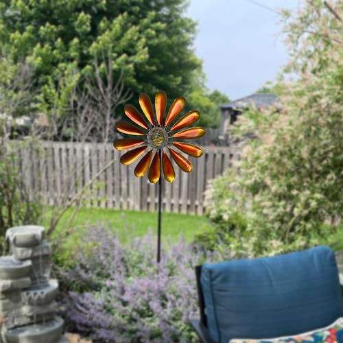 44.48in Orange Solar Daisy Wind Spinner (Orange)