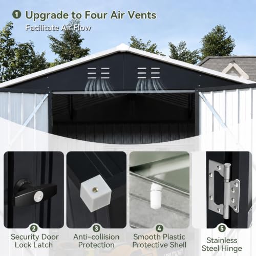 8x6 FT Shed Outdoor Storage Shed with Floor Black (Black / 8'x6')