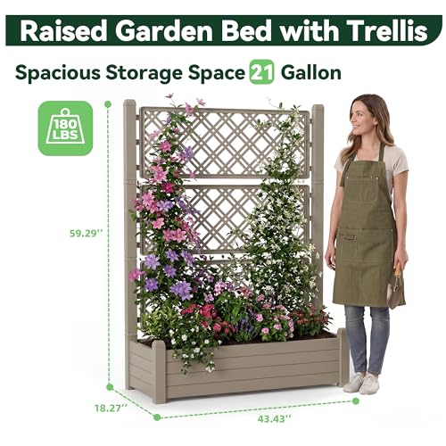 Vertical Garden Planter with Trellis for Climbing Plants (Gray / 43.43*18.27*59.29)