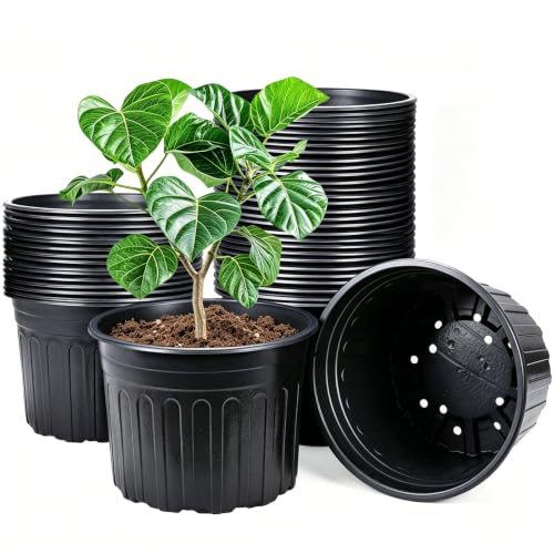 50 Pack 5 Gallon Black Flexible Flower Plant Nursery Pots (5 gallon / 50P)