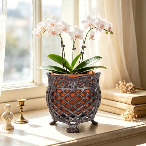 Vintage Cast Iron Urn Planter with Non (Dark Brown - U Shaped)