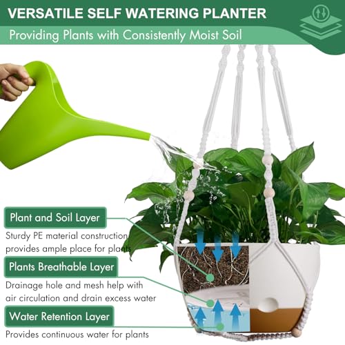 3 Pack 8/10/12 Inch Hanging Planters for Indoor Plants with Self-Watering (White / 8/10/12inch)