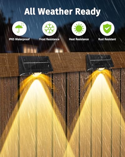 Solar Fence Lights Outdoor Waterproof High Brightness LED Spot Lens Deck Lights 7 Mode Warm & Cool White RGB Solar Powered Wall Lighting Decor for Outside Patio Step Backyard Railing Pool (8 Count)