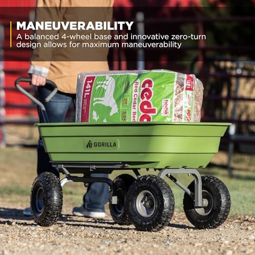 600 Pound Capacity Heavy Duty Poly Yard Garden Steel Quick Dump Utility Wheelbarrow Wagon Cart with Straight Pull Handle