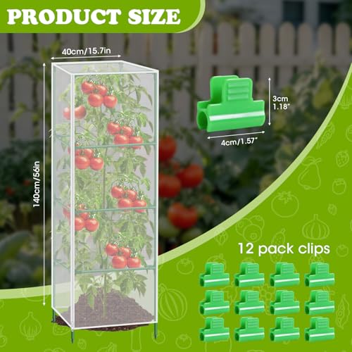 3Pack Garden Bird Netting Plant Cover for Square Tomato Cage (Netting Plant Cover-55.1"x15.7"-Transparent)