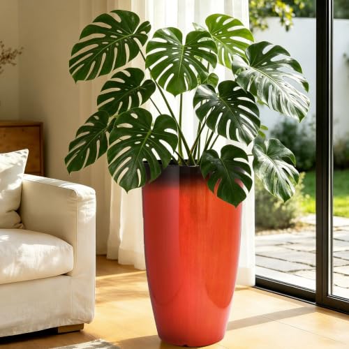 Autodaya 24" Faux Ceramic Large Planters for Outdoor Plants (24"-gradient Orange & Black)