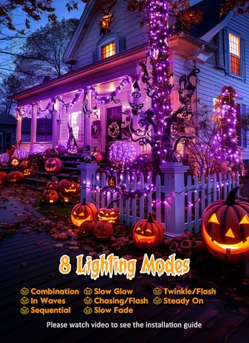 240 LED Solar Halloween Lights Outdoor Waterproof IP65 (Purple / 19.6Ft)