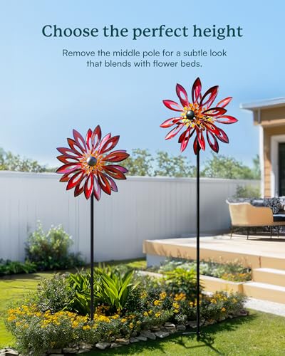Kinetic Wind Spinners Outdoor (83"H x 22"W-Crimson Flower)