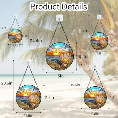 Ocean Stained Glass Window Hanging Suncatcher Beach Gifts for Women 6.3" (Colorful / 6.3x6.3 IN)