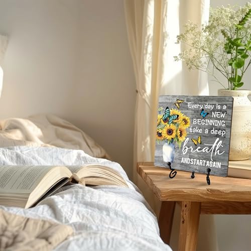 Sunflower Wooden Rustic Farmhouse Decor for Home Desk Shelf Tabletop (Retro Sunflower 1)
