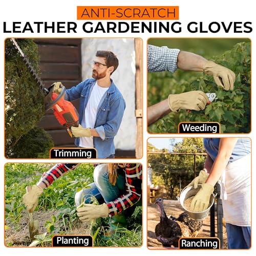 Leather Work Gloves for Men & Women (Coffee Cream (1 Pair) / X-Large)