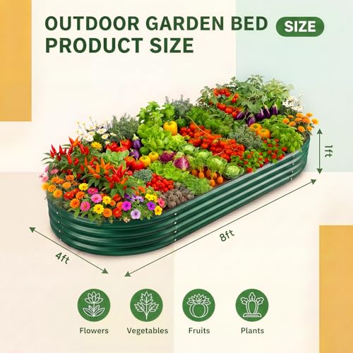 2Pcs 8ft Galvanized Steel Raised Garden Bed (8×4×1ft(2pcs） / 3-green)