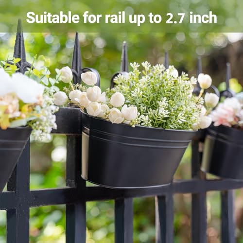 10.5 Inch Metal Hanging Flower Pots 5 Pcs Outdoor Railing Planter Box