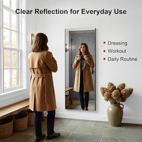 No-Nail Self-Adhesive Wall NanoMirror, 16 x 55 in, Black (Black / 55"L x 16"W)