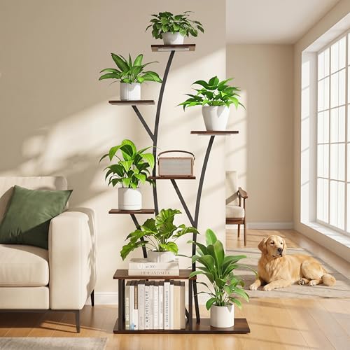 7 Tier Tall Plant Stand with Grow Light For Indoor Plants Growing 60in Indoor Flower Stand Tree (Black-60")