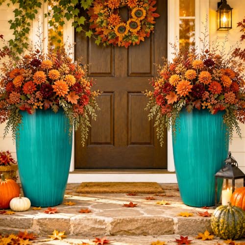 Autodaya 24" Faux Ceramic Large Planters for Outdoor Plants (24"-turquoise Teal)