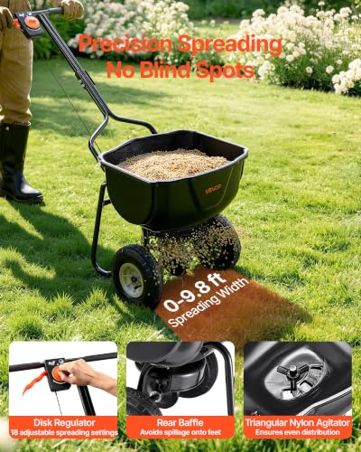 Walk Behind Spreader 60 lbs Capacity Push Broadcast Spreader Black (60LB / Black)