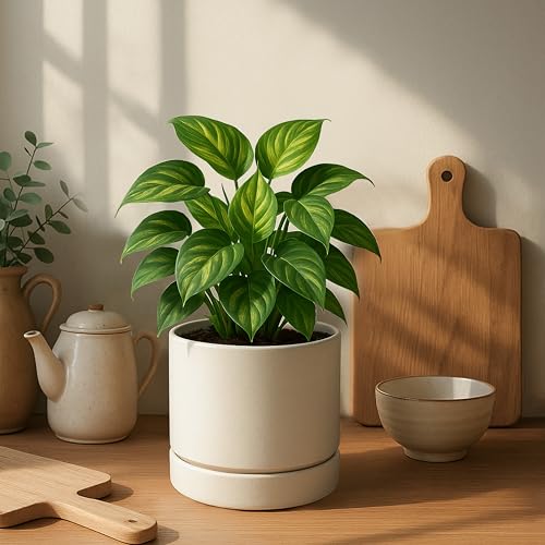 6 Inch Planter Pot with Drainage Hole & Saucer (6" (2 Pack) / Oatmeal)