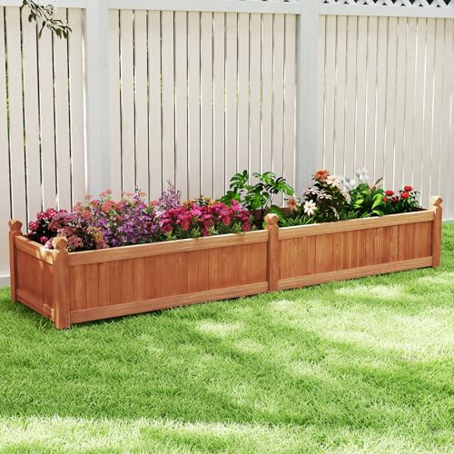 Wooden Raised Garden Bed with 8 Drain Holes & Liner