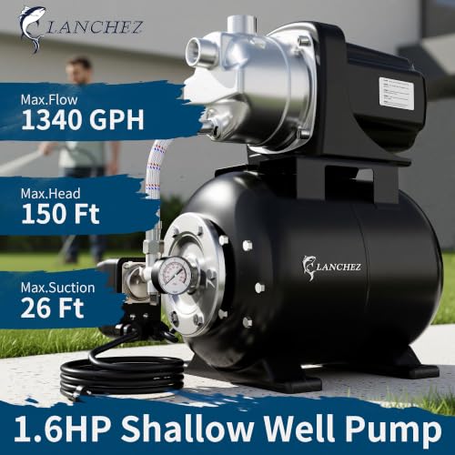 1.6HP Shallow Well Garden Pump (Glossy Black)