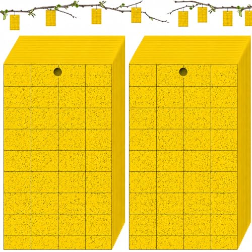 100 Pcs 6'' X 8'' Sticky Trap for Gnats Dual Side Sticky Fruit Fly Trap with Tie Plant for Flying Insect Fungus Bugs Flying Catcher for Indoor (6'' X 8'' / Yellow)