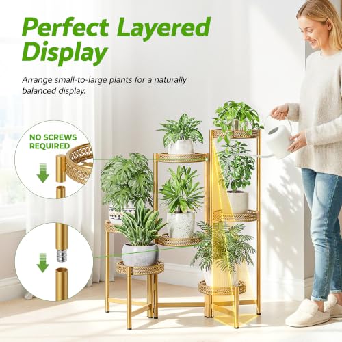7 Tiered Metal Corner Plant Stand Indoor Outdoor (GoldWave / 7-tiers)
