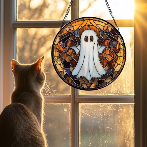 Halloween Spooky Ghost Stained Glass Window Hanging Suncatcher Gifts 6.3"