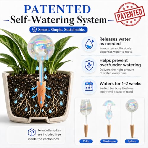 Non Clogging Iridescent Ball Plant Watering Globes with Terracotta Spikes (3 Iridescent Balls)