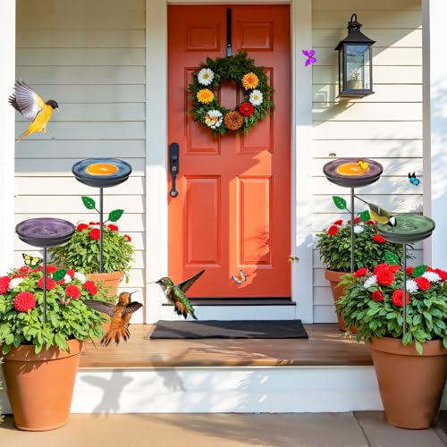 4PCS Metal Bird Bath for Outside (4PCS-Blue-Green-Brown-Purple)
