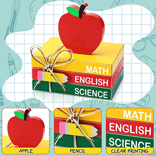 4 Pcs Back to School Table Decorations Wooden Apple Tiered Tray (School)