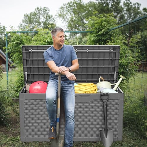 100 Gallon Resin Deck Box Large Outdoor Storage (100 Gallon / Gray)