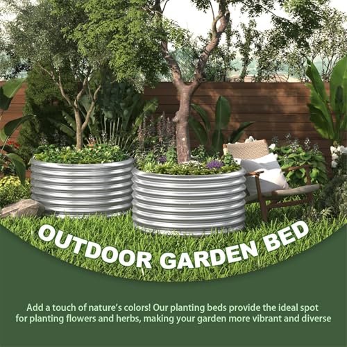4 Pack Tall 2x2x1.5FT Round Corrugated Galvanized Steel Raised Garden Bed Outdoor (Silver / 2x2x1.5FT)