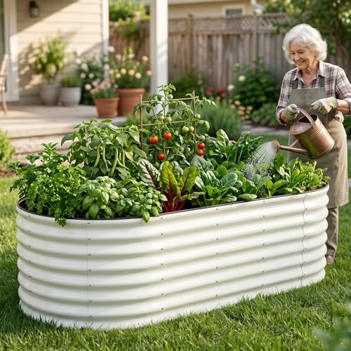 24" Tall Galvanized Raised Garden Bed Outdoor (Pearl White / 6×3×2ft (1 Pack))