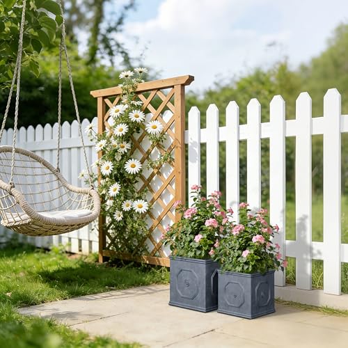 2 Pack 12.6" 10.2" Square Dusty Blue Concrete Planters Home & Outdoor (Antique Gray / 10.2" and 12.6")