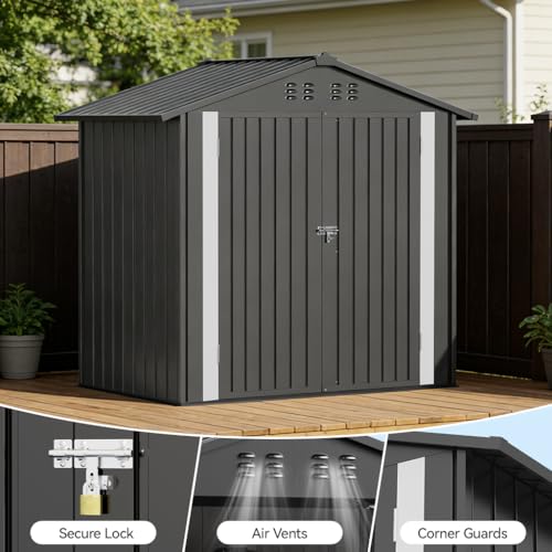 6'x4' Shed Outdoor Storage Metal with Lockable Doors & Vents (Gray / 6'*4')