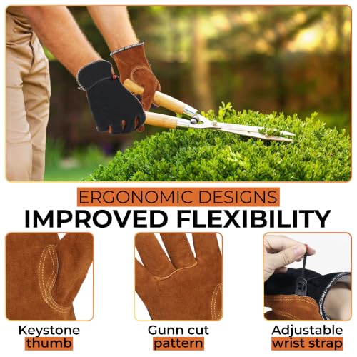 Leather Gardening Gloves (Coffee Brown (1 Pair) / X-Large)
