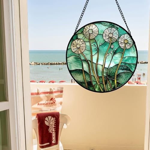 Stained Glass Window Hanging White Green Suncatcher Gifts for Women 12" (Red and Green / 11.8x11.8 IN)