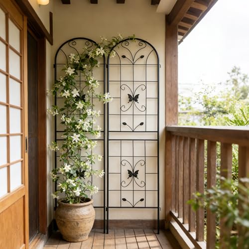 2 Pack Metal Garden Trellis 86.7" Black Fence Rustproof Garden Trellis for Climbing Plants Support Roses Flower Outdoor Lawn (2 Count)