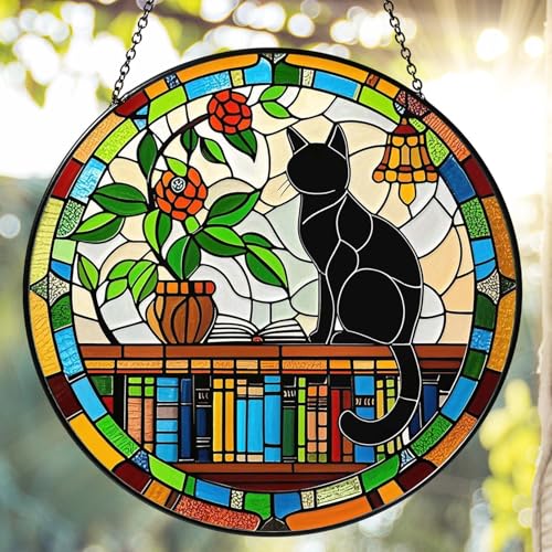 Cat Sun Catcher Stained Glass Window Hanging 9.8'' (Cat / 9.8inch)