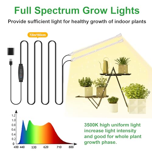 13 Inches LED Grow Light Strips (Black Cabel 3500K / 2 Head 2 Pack)