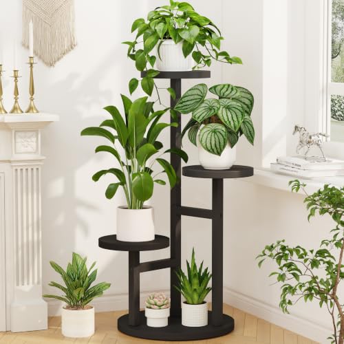 Wood Small Plant Stand Table Tall for Indoor Corner (Standard Black / 3 Tier)