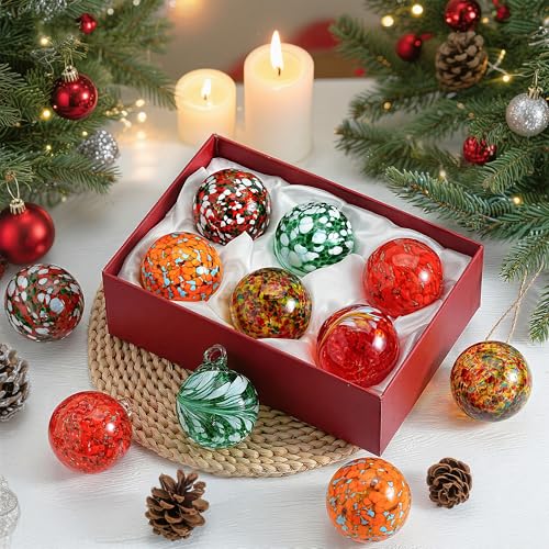 6 Pack Hand Blown Glass Balls Ornaments Hanging Witches Ball Gazing Ball (Color-3)
