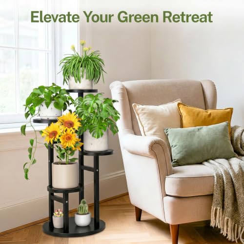 4 Tier Wood Plant Stand Indoor Outdoor Corner Tall Shelf (Pine Black / 4 Tiers)