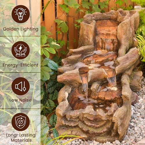 34" L Realistic Tree Trunk Outdoor Water Fountain with 3 Tiers (45.1H / Brown Red)