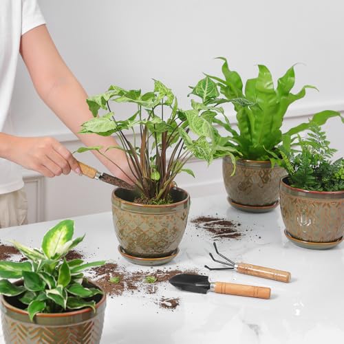 Sureasy Ceramic Indoor Plant Pots (Green / 5.6 inch)