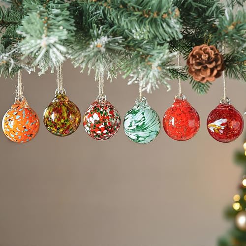6 Pack Hand Blown Glass Balls Ornaments Hanging Witches Ball Gazing Ball (Color-3)