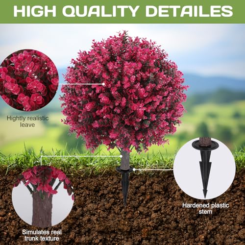 Set of 2 Artificial Red Eucalyptus Topiary Ball Tree (Red Eucalyptus)