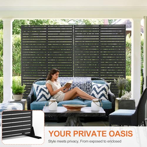 71" H Metal Privacy Screen Outdoor (71"H×47"W / Black Rectangular)